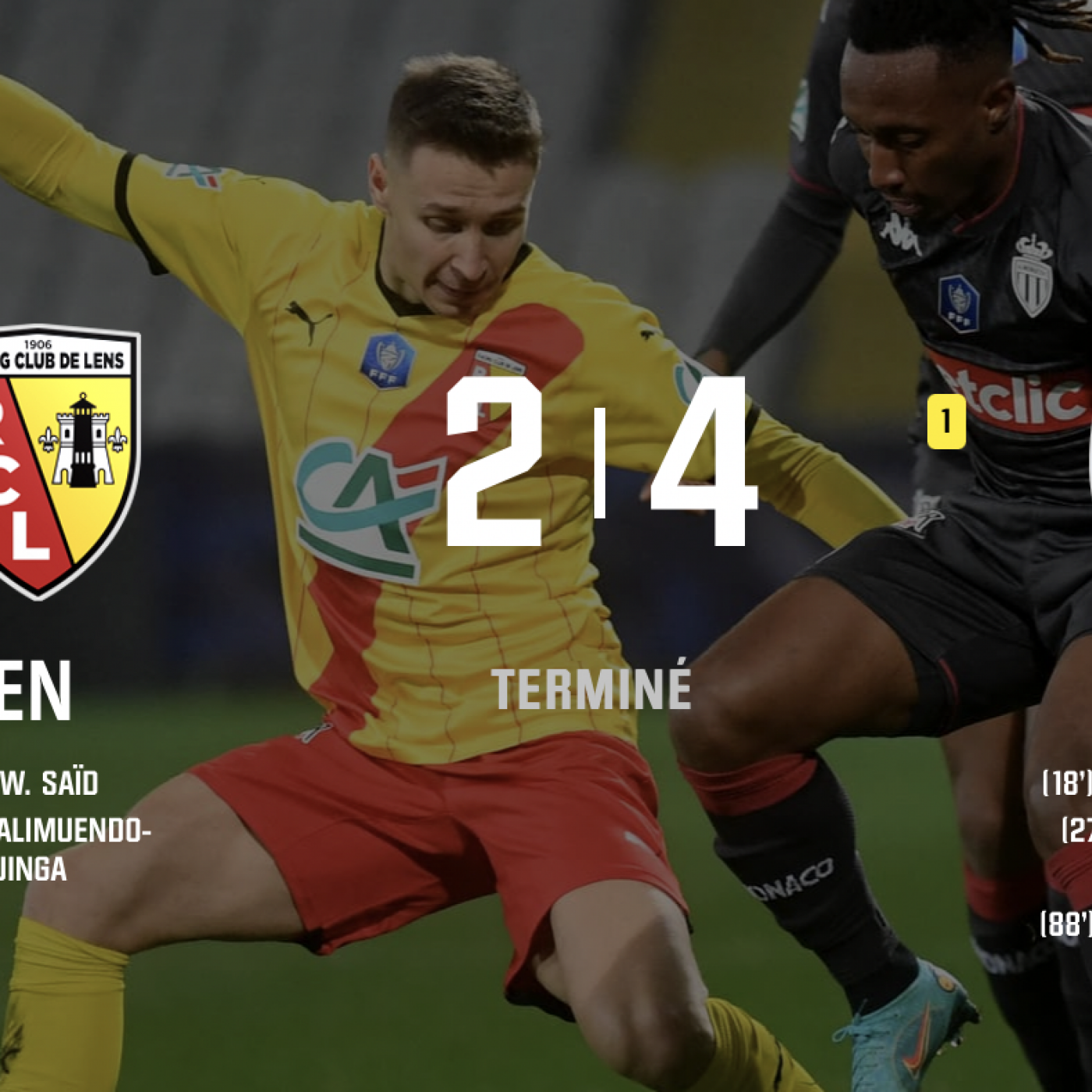 Coupe de France: l&rsquo;AS Monaco élimine Lens au terme d&rsquo;un match fou (4-2) et rejoint les quarts